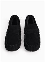 Black Suede Moccasin Slippers 9