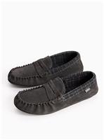Charcoal Check Trim Moccasin Slippers 8