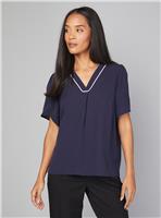 WALLIS Contrast Short Sleeve Overhead Shirt Navy 18