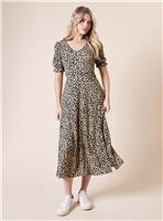DOROTHY PERKINS Leopard Print Short Sleeve Jersey Midi Dress 14