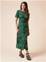 DOROTHY PERKINS Petite Animal Ruched Sleeve Jersey Midi Dress 12