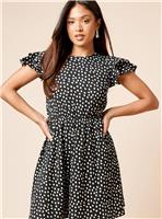 DOROTHY PERKINS Petite Mono Double Angel Sleeve Mini Dress 10