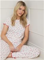 DOROTHY PERKINS Red Heart Pointelle Jersey Trouser Pyjamas Set L