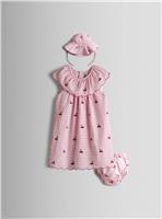 JOJO MAMAN B&Eacute;B&Eacute; Cherry Embroidered Baby Dress Knicker & Hat 12-18 months