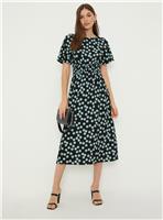 DOROTHY PERKINS Spot Shirred Waist Short Sleeve Midi Dress 12