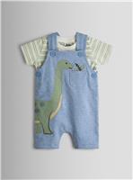 JOJO MAMAN B&Eacute;B&Eacute; 2 Piece Dino Applique Dungarees & T Shirt Set Up To 3 mths
