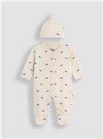 JOJO MAMAN B&Eacute;B&Eacute; 2 Pack Embroidered Whale Sleepsuit & Hat Set Newborn