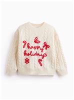 Mini Me Happy Holidays Cable Knit Jumper 9 years
