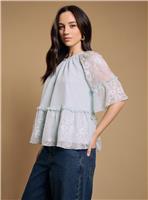 OASIS Chiffon Peplum Blouse Blue 12