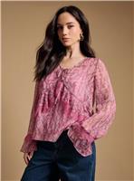 OASIS Fluted Sleeve Lace Trim Blouse 10