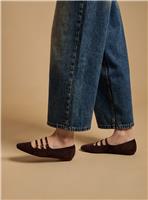 OASIS Madalena Faux Suede Multi Maryjane Ballet Pumps Brown 5