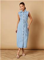 OASIS Belted Waist Pocket Detail Denim Midaxi Dress 16