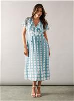 WALLIS Chiffon Spot Border Cape Sleeve Midi Dress 10