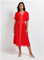 WALLIS Petite Spot Zip Puff Sleeve Midi Dress 12