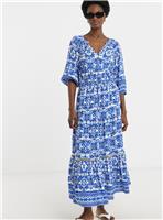 JD WILLIAMS Border Print Tiered Maxi Dress 8