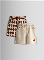 JOJO MAMAN B&Eacute;B&Eacute; 2 Pack Checkerboard & Plain Shorts 3-4 Years