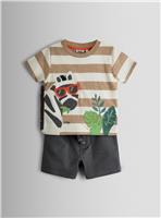 JOJO MAMAN B&Eacute;B&Eacute; 2 Piece Zebra Applique T Shirt & Shorts Set Grey 18-24 months