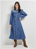 DOROTHY PERKINS Frill Yoke Denim Midi Dress 12