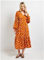 DOROTHY PERKINS Orange Spot Empire Seam Frill Detail Midi Dress 18