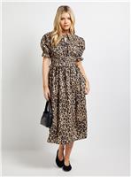 DOROTHY PERKINS Leopard Frill Tiered Printed Poplin Midi Smock Dress 16