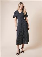 DOROTHY PERKINS Spot Button Through Flutter Sleeve Midi Dress 16