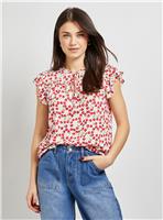 DOROTHY PERKINS Cherry Lace Trim Tie Front Top 14
