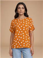 DOROTHY PERKINS Orange Spot Printed Roll Sleeve Blouse 12
