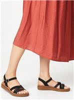 DOROTHY PERKINS Good For The Sole: Wide Fit Axel Comfort Cross Strap Low Wedge Sandals Black 5