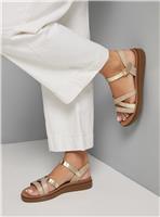 DOROTHY PERKINS Good For The Sole: Wide Fit Axel Comfort Cross Strap Low Wedge Sandals Gold 5