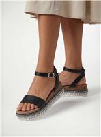 DOROTHY PERKINS Good For The Sole: Hester Faux Leather Embellished Flatform Wedge Sandals Black 8