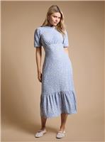 DOROTHY PERKINS Blue Leopard Tie Back Tiered Jersey Midi Dress 12