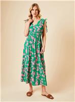 DOROTHY PERKINS Green Floral Tie Shoulder Shirred Waist Jersey Midaxi Dress 18