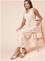 DOROTHY PERKINS Cream Palm Tie Shoulder Shirred Waist Jersey Midi Dress 8