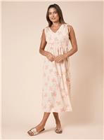 DOROTHY PERKINS Cream Palm Tie Shoulder Shirred Waist Jersey Midi Dress 12