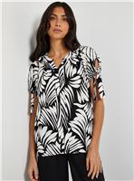 WALLIS Black Abstract Tie Sleeve Collarless Top 16