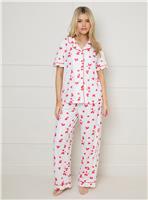 OASIS Heart Print Short Sleeve Jersey Pyjama Set M