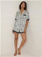 OASIS Leopard Print Lace Trim Nightwear Shorts Set M