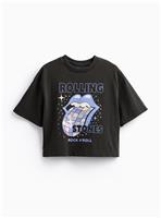 Charcoal Rolling Stones Jewelled Logo Cropped T-Shirt 6 years