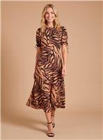 DOROTHY PERKINS Gathered Sleeve Empire Seam Animal Print Midi Dress 10