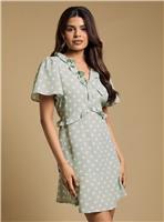DOROTHY PERKINS Petite Tie Front Ruffle Sleeve Printed Mini Dress 18