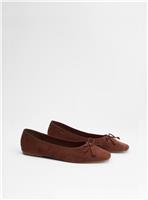 OASIS Beatrice Faux Suede Square Toe Ballet Pump Brown 4