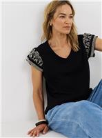 JD WILLIAMS V Neck Embroidered Sleeve T-Shirt 14