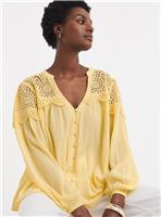 JD WILLIAMS Broderie Trim Long Sleeve Blouse 32