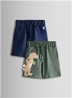 JOJO MAMAN B&Eacute;B&Eacute; 2 Pack Dino Applique and Plain Shorts 12-18 months