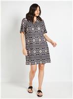 WALLIS Printed Roll Sleeve Shift Dress 22