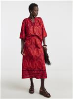 JD WILLIAMS Collarless Puff Sleeve Top Red Palm Print 30