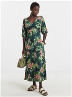 JD WILLIAMS Puff Sleeve Soft Touch Jersey Dress Green 12