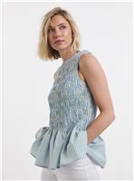 JD WILLIAMS Stripe Shirred Sleeveless Peplum Top 22