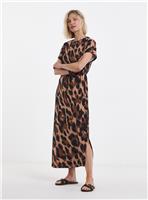 JD WILLIAMS Leopard Print Tie Waist Midaxi T-Shirt Dress 10