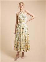 OASIS Lemon Floral Halter Cotton Poplin Midaxi Dress 8